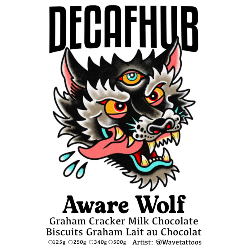 Decaf coffee Canada Montreal local artist roaster 250g aware wolf